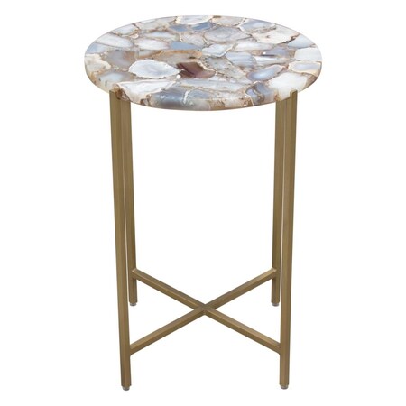 Diamond Sofa Diamond Sofa MIKAATGR Mika Round Accent Table with Agate Top & Brass Base; Grey MIKAATGR